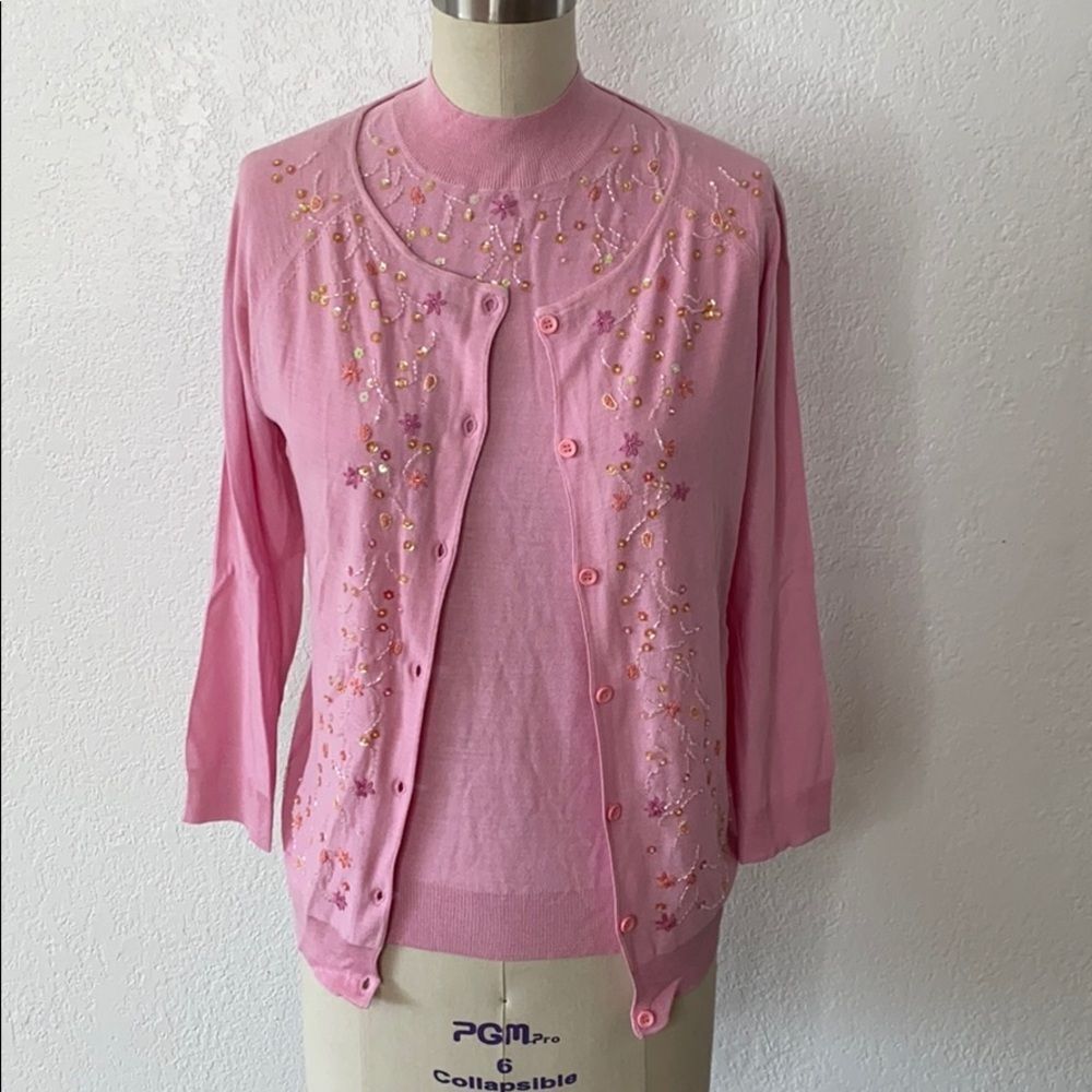 New pink silk clueless Y2K cardigan top set L